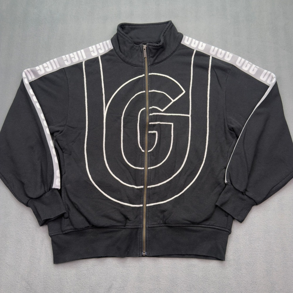 UGG RTW Black Logo Full Zip Track Jacket Size L Athleisure Sweatshirt